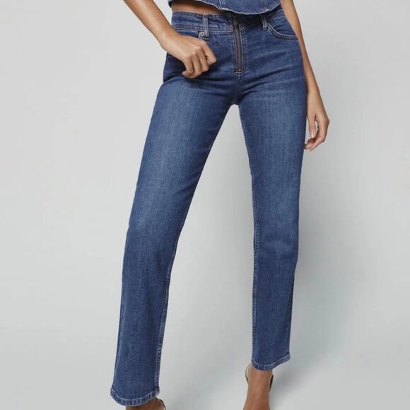 Reformation Denim - Reformation Julianna Zip Front Mid Rise Straight Leg Jeans Size 27